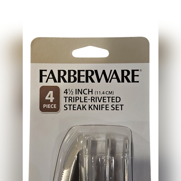 Farberware 4 Pack 4.5 Inch Triple Riveted Steak Knife Set Black Handle - Picture 4 of 5